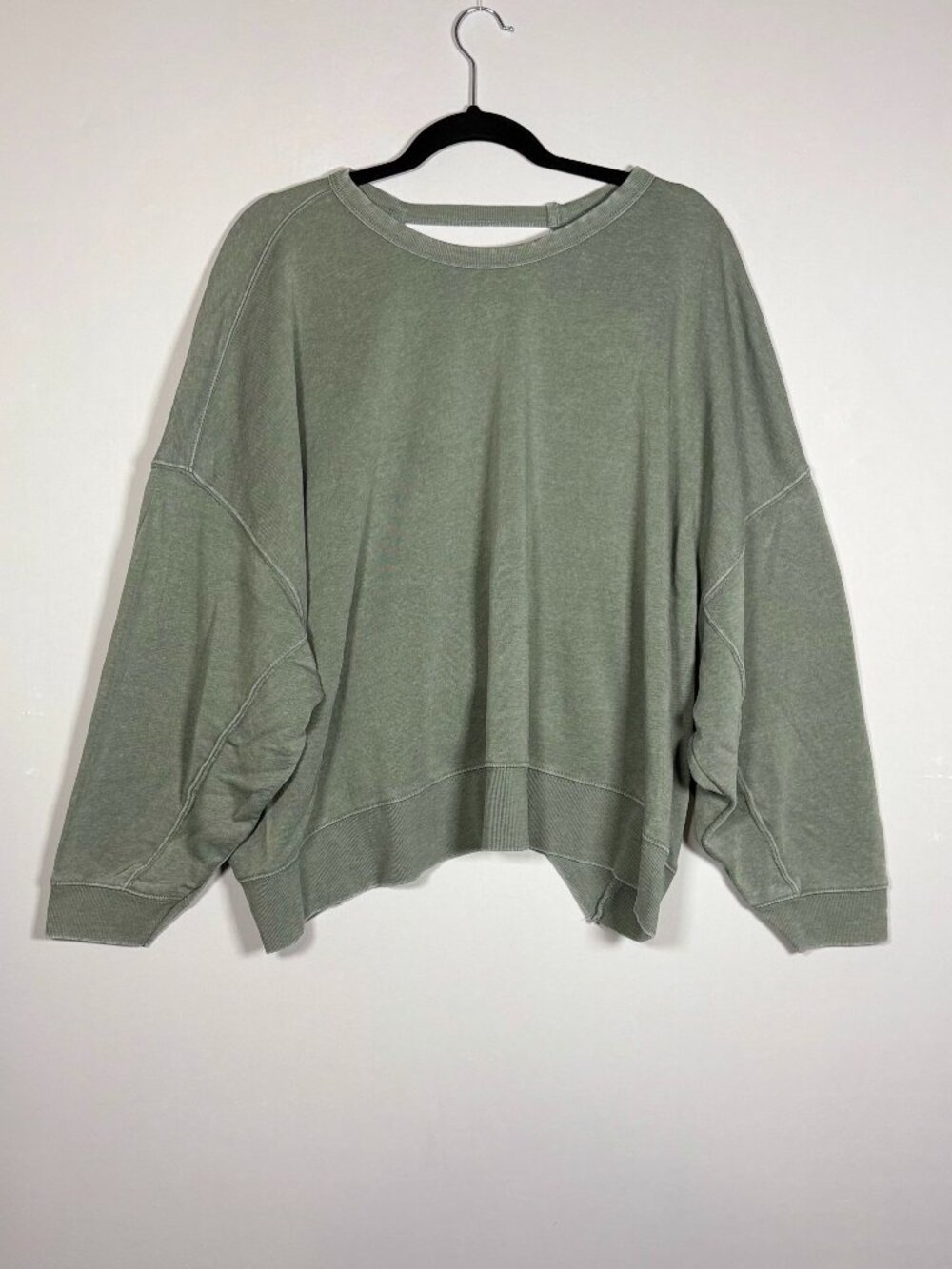 Ocean Drive Mineral Wash Sage Green Open Twist Back Sweatshirt Womens Size M